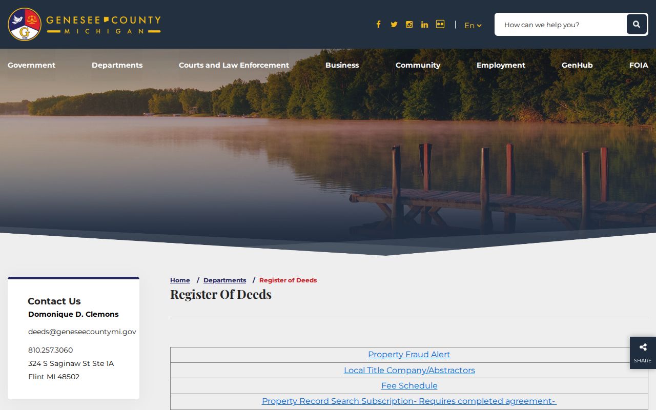 Genesee Township residents directory Register of Deeds records source